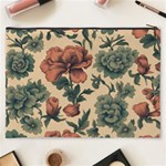 Victorian Beige And Teal Flower Pattern Cosmetic Bag (XXXL) Back