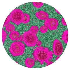 Mid Century Retro Floral 1970s 1960s Pattern 97 Round Trivet by violetheavensky