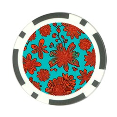 Mid Century Retro Floral 1970s 1960s Pattern 103 Poker Chip Card Guard (10 Pack) by violetheavensky