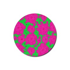 Mid Century Retro Floral 1970s 1960s Pattern 98 Rubber Round Coaster (4 Pack) by violetheavensky
