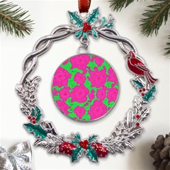Mid Century Retro Floral 1970s 1960s Pattern 98 Metal X mas Wreath Holly Leaf Ornament by violetheavensky