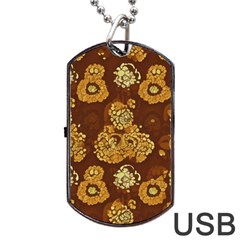 Mid Century Retro Floral 1970s 1960s Pattern 95 Dog Tag Usb Flash (one Side) by violetheavensky