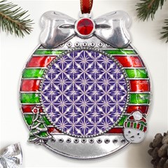 Royal Fractal Pattern 4 Metal X mas Ribbon With Red Crystal Round Ornament by violetheavensky