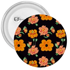 Retro 40s 50s Flowers Pattern Halloween 3 3  Buttons by violetheavensky