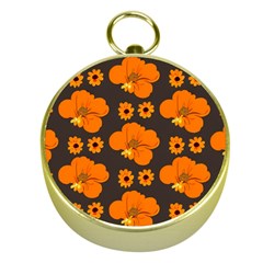Retro 40s 50s Flowers Pattern Halloween 2 Gold Compasses by violetheavensky
