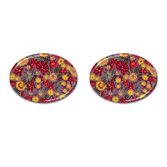 Mid Century Retro Floral 1970s 1960s Pattern 90 Cufflinks (oval) by violetheavensky
