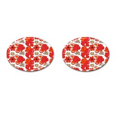 Mid Century Retro Floral 1970s 1960s Pattern 91 Cufflinks (oval) by violetheavensky