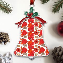 Mid Century Retro Floral 1970s 1960s Pattern 91 Metal Holly Leaf Bell Ornament by violetheavensky