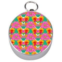 Retro 40s 50s Mexico Flowers Pattern Silver Compasses by violetheavensky