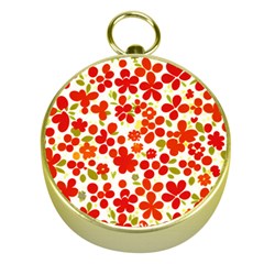 Mid Century Retro Floral 1970s 1960s Pattern 92 Gold Compasses by violetheavensky