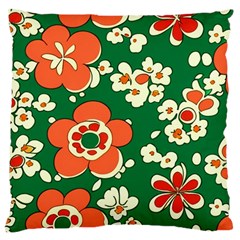 Mid Century Retro Floral 1970s 1960s Pattern 94 Large Cushion Case (one Side) by violetheavensky