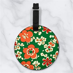 Mid Century Retro Floral 1970s 1960s Pattern 94 Nappa Leather Luggage Tag Round by violetheavensky