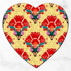 Retro 40s 50s Mexico Flowers Pattern 4 Jigsaw Puzzle (heart) by violetheavensky