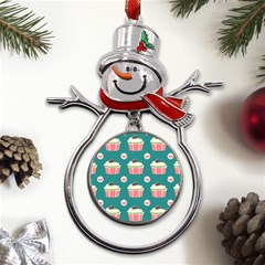 Retro 40s 50s Cupcake Pattern 2 Metal Snowman Ornament by violetheavensky