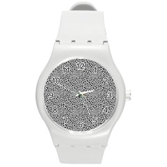 Black White Leopard Round Plastic Sport Watch (m) by DinkovaArt