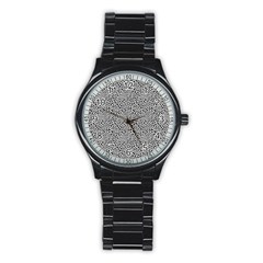 Black White Leopard Stainless Steel Round Watch by DinkovaArt