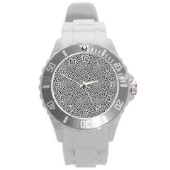 Black White Leopard Round Plastic Sport Watch (l) by DinkovaArt