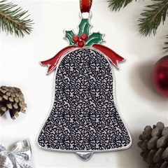 Brown Giraffe Pattern Metal Holly Leaf Bell Ornament by DinkovaArt