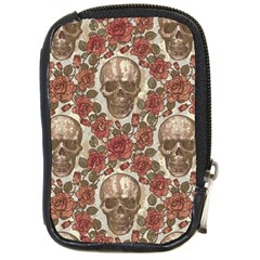 Skull And Roses Flowee Flora Floral Patterns Pattern Compact Camera Leather Case by Tsamara