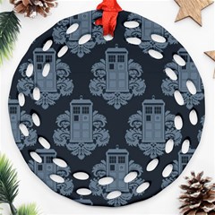 Dr Who Tardis Pattern Round Filigree Ornament (two Sides) by Tsamara