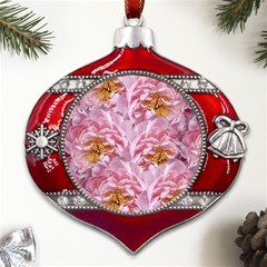 Peonies Nature Bloom Blossom Pink Metal Snowflake And Bell Red Ornament by Tsamara