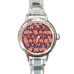 Mid Century Retro Floral 1970s 1960s Pattern 74 Round Italian Charm Watch by violetheavensky
