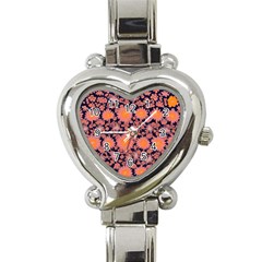 Mid Century Retro Floral 1970s 1960s Pattern 74 Heart Italian Charm Watch by violetheavensky