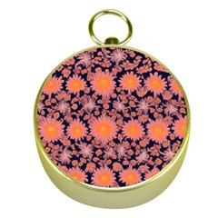Mid Century Retro Floral 1970s 1960s Pattern 74 Gold Compasses by violetheavensky
