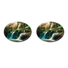 Waterfall Rocks Jungle Forest Cufflinks (oval) by Anend