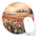 Tulips Field Tree Round Mousepad Front