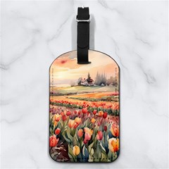 Tulips Field Tree Nappa Leather Luggage Tag Rectangle by Anend