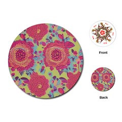 Mid Century Retro Floral 1970s 1960s Pattern 82 Playing Cards Single Design (round) by violetheavensky