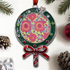 Mid Century Retro Floral 1970s 1960s Pattern 82 Metal X mas Lollipop With Crystal Ornament by violetheavensky