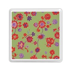 Mid Century Retro Floral 1970s 1960s Pattern 76 Memory Card Reader (square) by violetheavensky