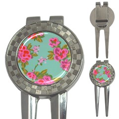 Mid Century Retro Floral 1970s 1960s Pattern 81 3-in-1 Golf Divots by violetheavensky