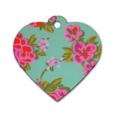 Mid Century Retro Floral 1970s 1960s Pattern 81 Dog Tag Heart (one Side) by violetheavensky