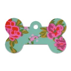 Mid Century Retro Floral 1970s 1960s Pattern 81 Dog Tag Bone (two Sides) by violetheavensky