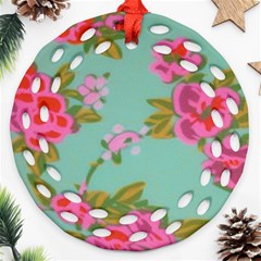 Mid Century Retro Floral 1970s 1960s Pattern 81 Ornament (round Filigree) by violetheavensky