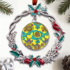 Mid Century Retro Floral 1970s 1960s Pattern 60 Metal X mas Wreath Holly Leaf Ornament by violetheavensky