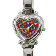 Mid Century Retro Floral 1970s 1960s Pattern 69 Heart Italian Charm Watch by violetheavensky
