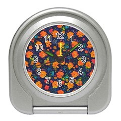 Mid Century Retro Floral 1970s 1960s Pattern 61 Travel Alarm Clock by violetheavensky