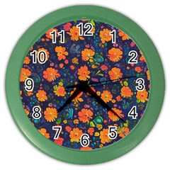 Mid Century Retro Floral 1970s 1960s Pattern 61 Color Wall Clock by violetheavensky