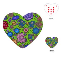 Mid Century Retro Floral 1970s 1960s Pattern 59 Playing Cards Single Design (heart) by violetheavensky