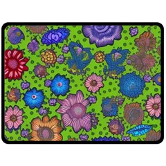 Mid Century Retro Floral 1970s 1960s Pattern 59 80  X 56  Fleece Blanket (large) by violetheavensky