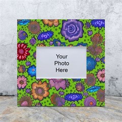 Mid Century Retro Floral 1970s 1960s Pattern 59 White Box Photo Frame 4  X 6  by violetheavensky