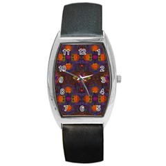 Mid Century Retro Floral 1970s 1960s Pattern 67 Barrel Style Metal Watch by violetheavensky