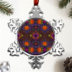 Mid Century Retro Floral 1970s 1960s Pattern 67 Metal Small Snowflake Ornament by violetheavensky