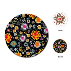 Mid Century Retro Floral 1970s 1960s Pattern 57 Playing Cards Single Design (round) by violetheavensky