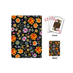 Mid Century Retro Floral 1970s 1960s Pattern 57 Playing Cards Single Design (mini) by violetheavensky