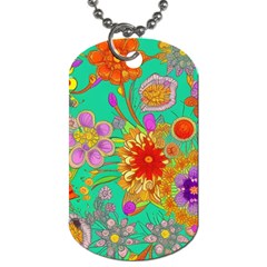 Mid Century Retro Floral 1970s 1960s Pattern 58 Dog Tag (two Sides) by violetheavensky